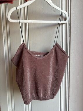 Intimately By Free People M/L Crop Spaghetti-Strap Tank Top Brown Shimmer